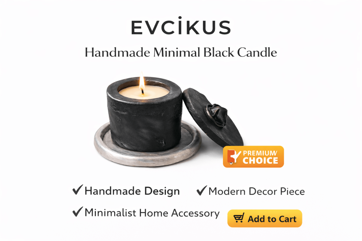 Evcikuş Minimal Siyah Mum – El Yapımı Dekoratif Mum - evcikus