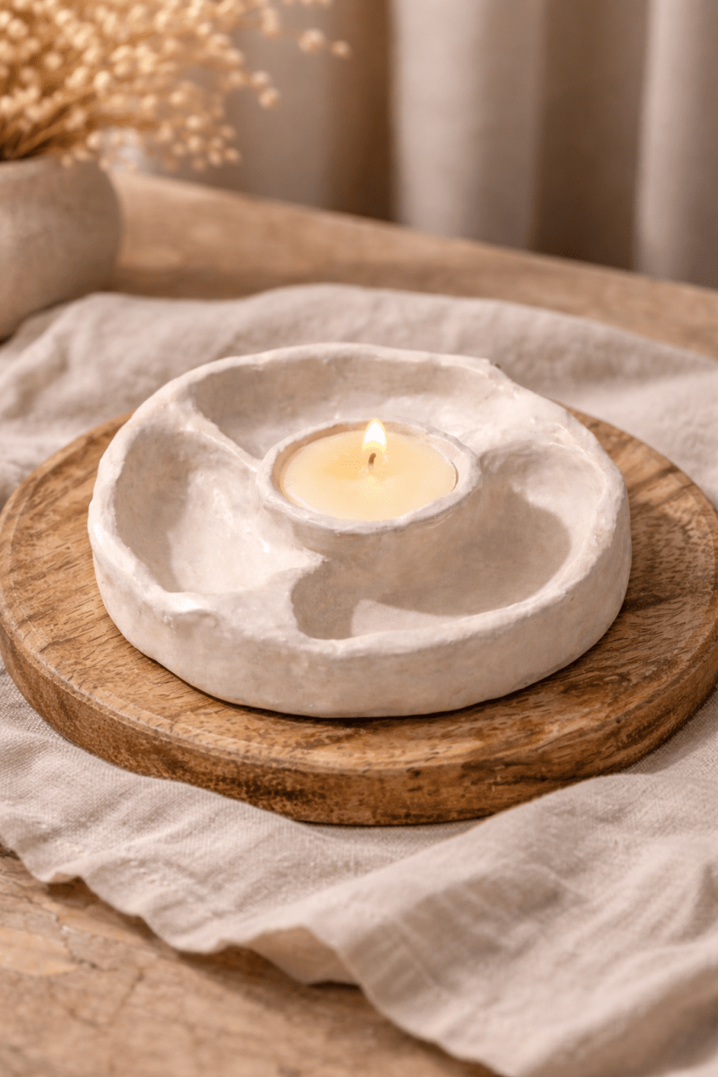 Evcikuş Takı Tablalı El Yapımı Tealight Mum – Dekoratif Seramik Mum - evcikus