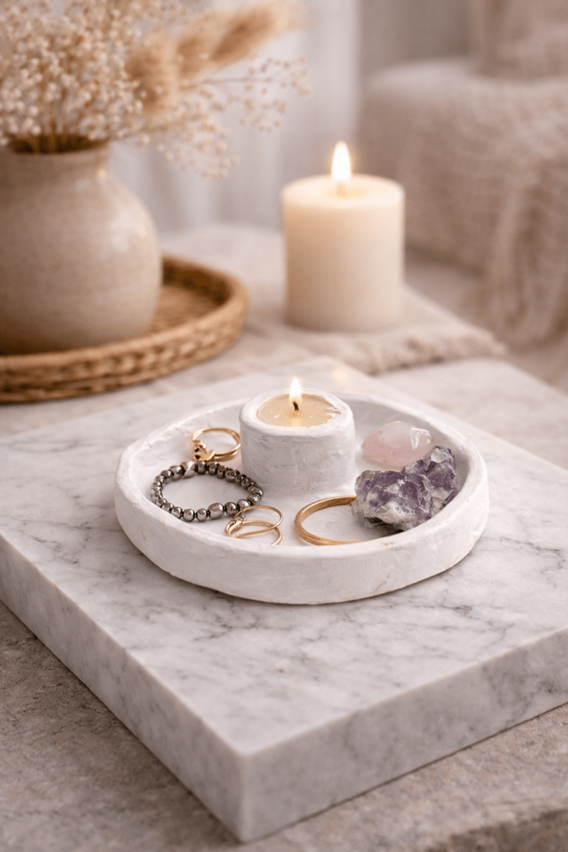 Evcikuş Takı Tablalı El Yapımı Tealight Mum – Dekoratif Seramik Mum - evcikus