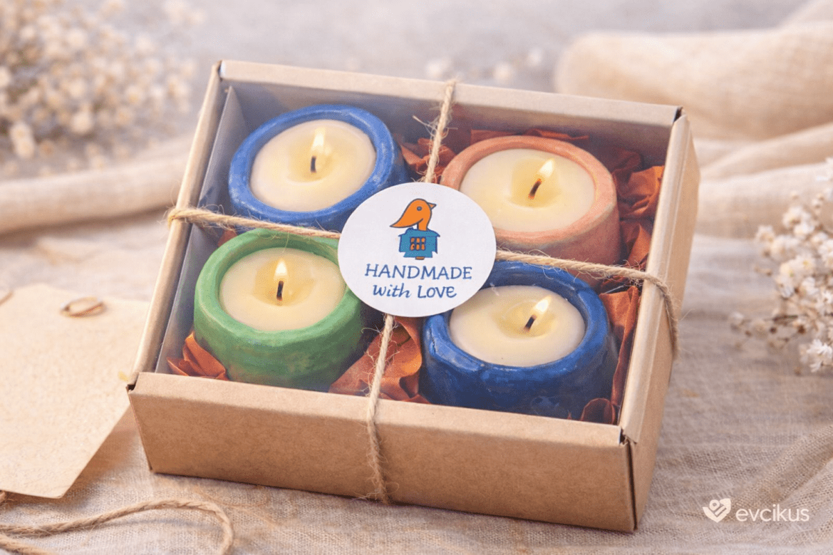 Evcikuş Renkli Mum Seti – El Yapımı Dekoratif Tealight Mumlar - evcikus