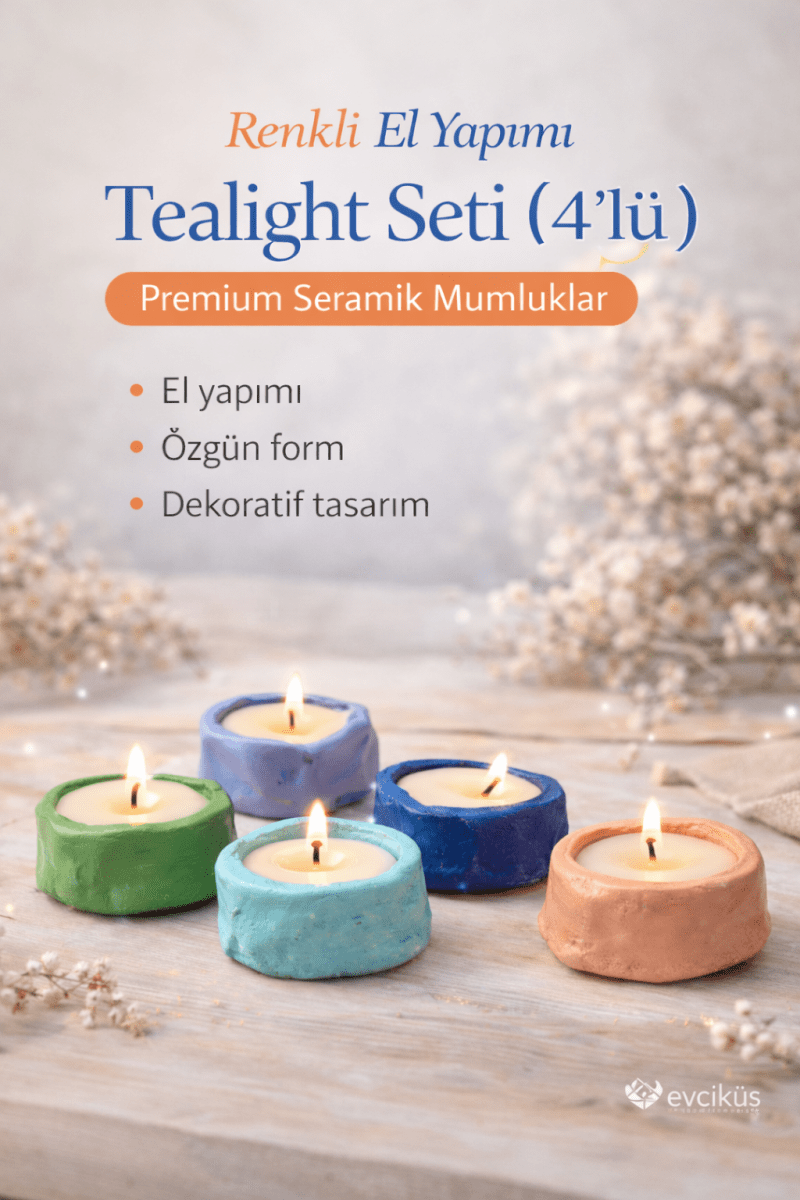 Evcikuş Renkli Mum Seti – El Yapımı Dekoratif Tealight Mumlar - evcikus