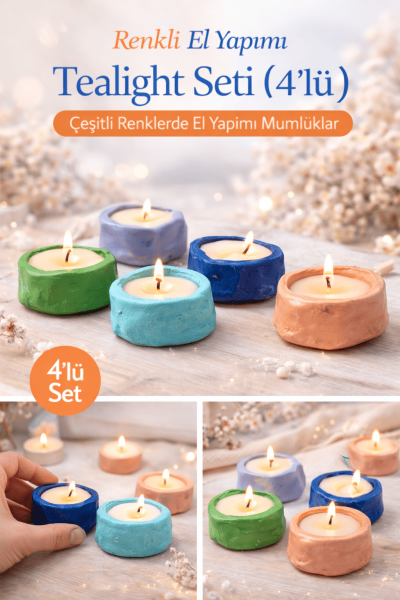 Evcikuş Renkli Mum Seti – El Yapımı Dekoratif Tealight Mumlar - evcikus