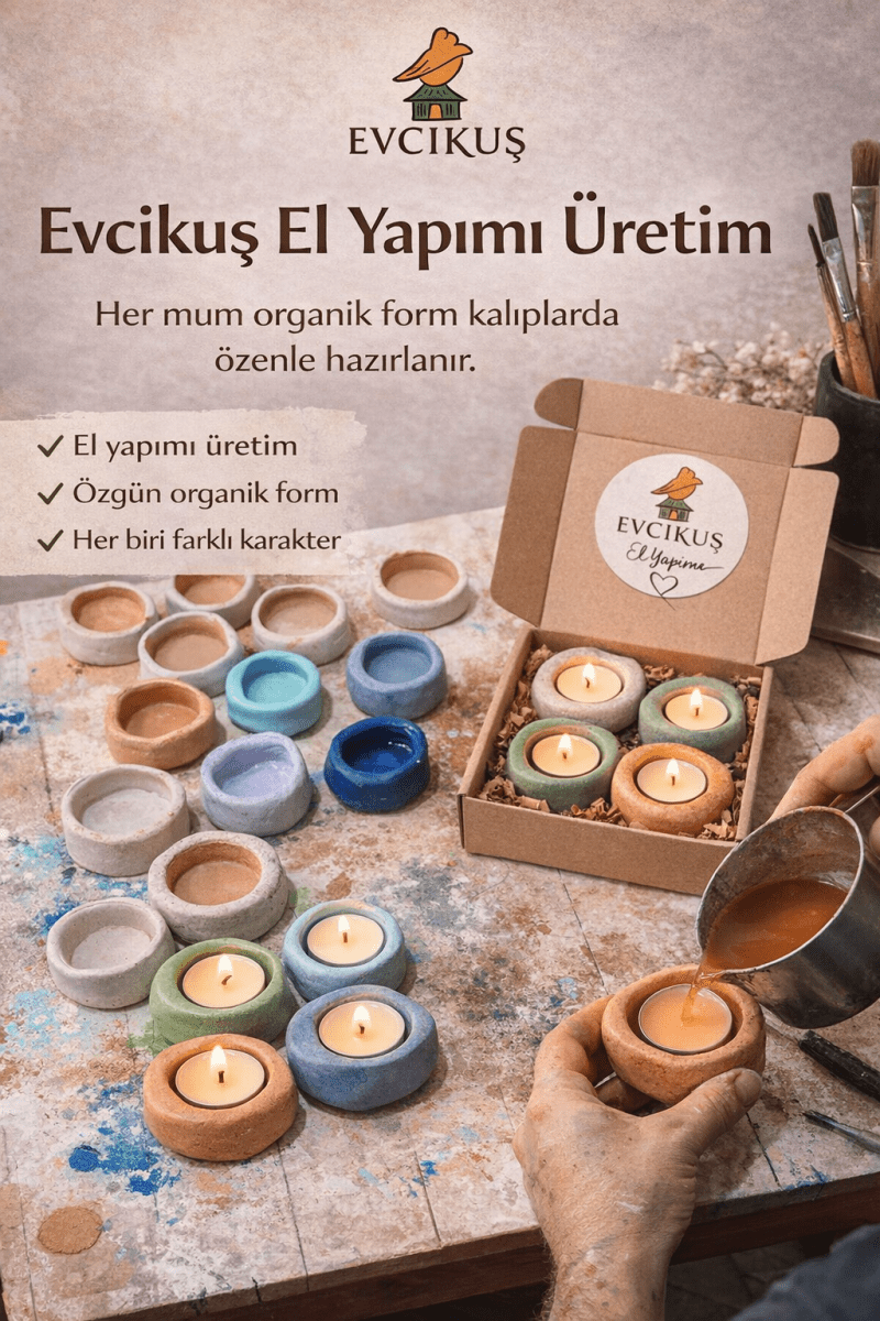 Evcikuş Renkli Mum Seti – El Yapımı Dekoratif Tealight Mumlar - evcikus