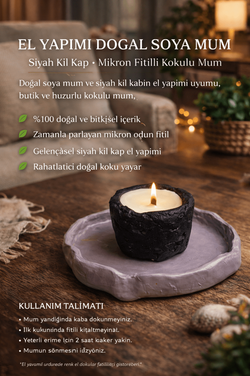 Evcikuş Estetik Serisi Siyah Dekoratif Mum – Minimal Tasarım - evcikus