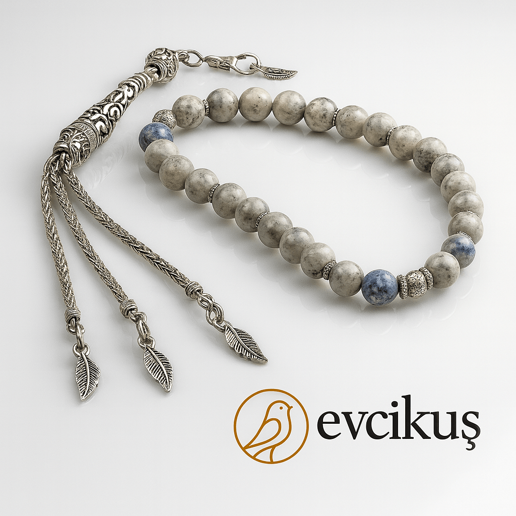 8 mm Mavi Benekli Jasper Doğal Taş Tesbih – 33’lü 🎁 “Hediyelik” - evcikus