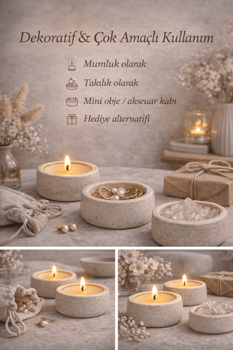 Evcikuş El Yapımı Seramik Tealight Mum – Kiraz Çiçeği Kokulu - evcikus