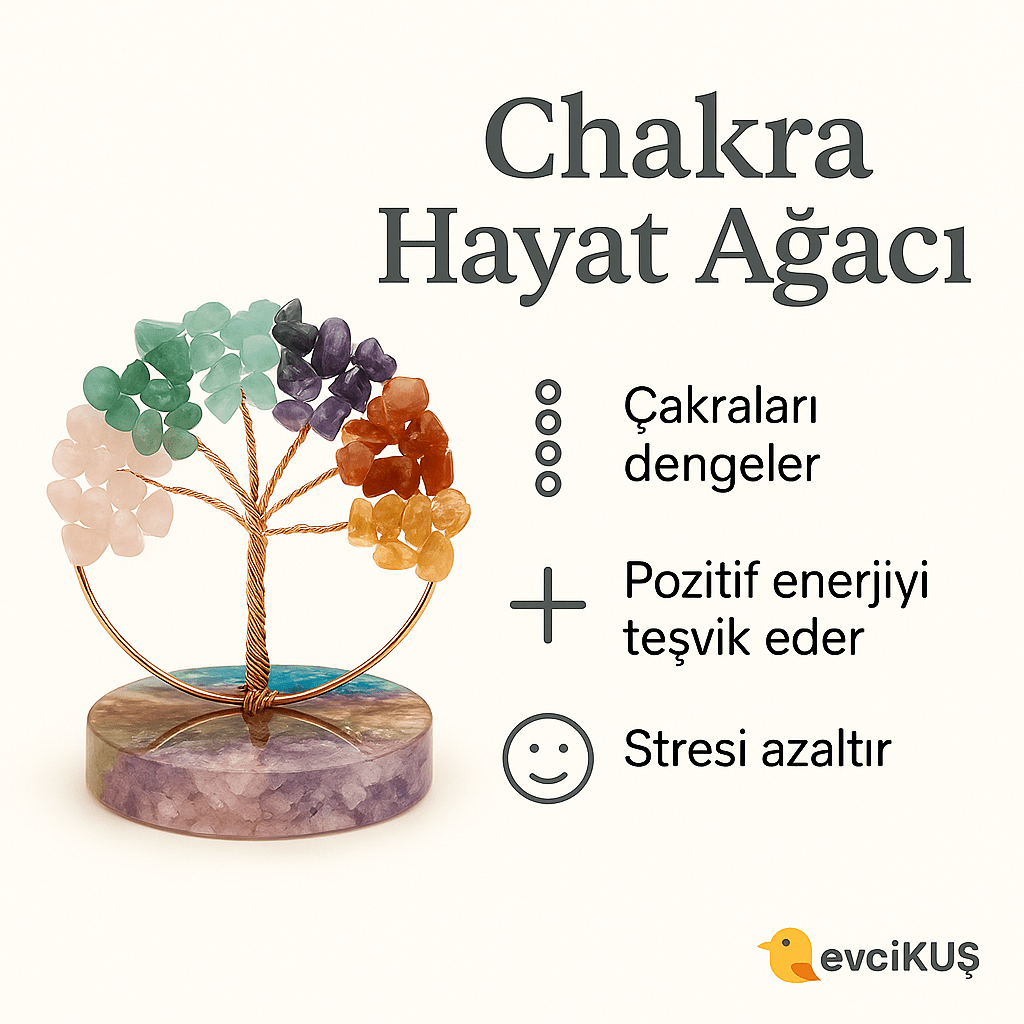 Evcikuş 7 Çakra Hayat Ağacı Kolye – Doğal Taşlı Spiritüel Enerji Kolyesi - evcikus