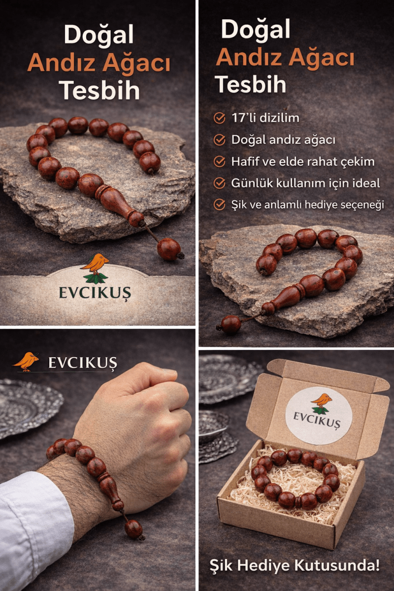 Evcikuş Kokulu Andız Tespih 17’lik – Doğal Ağaç Tesbih, Hafif, Şık ve Ferah Kokulu🎁 “Hediyelik” - evcikus