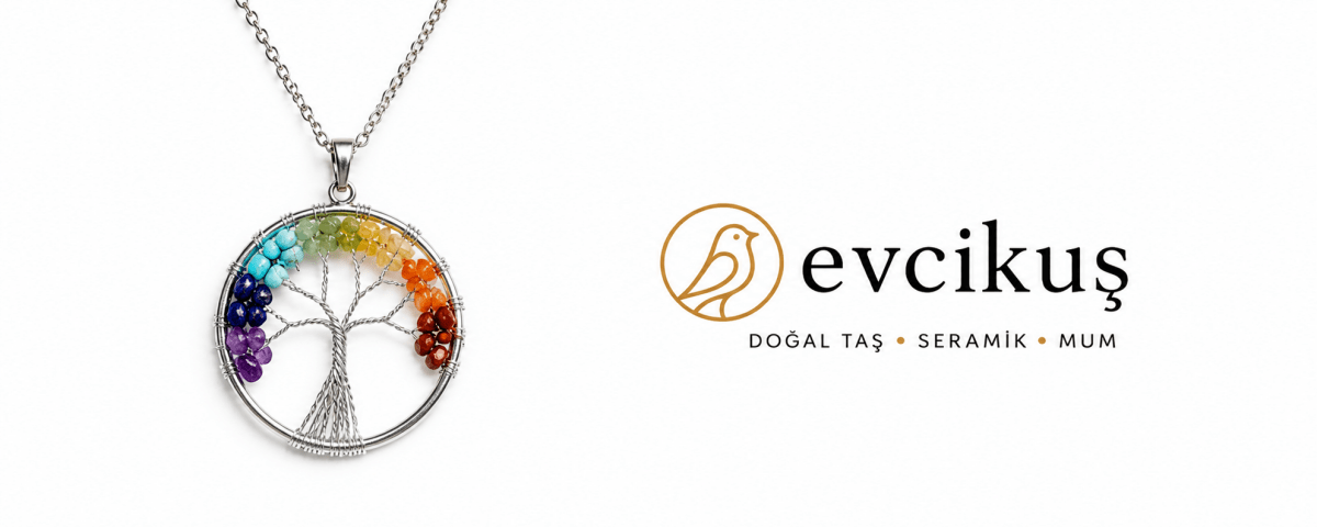 Evcikuş 7 Çakra Hayat Ağacı Kolye – Doğal Taşlı Spiritüel Enerji Kolyesi - evcikus