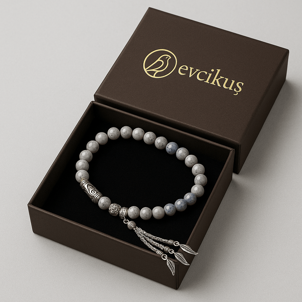 8 mm Mavi Benekli Jasper Doğal Taş Tesbih – 33’lü 🎁 “Hediyelik” - evcikus