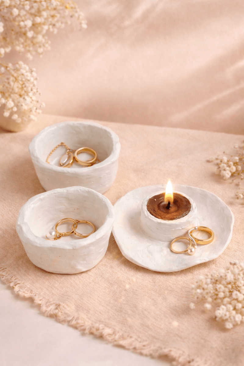 Evci Kuş Aura Set – El Yapımı Seramik Takı & Mumluk - evcikus