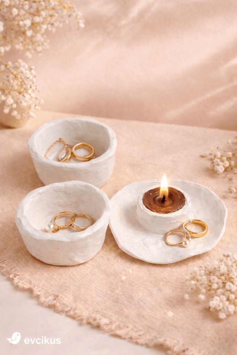 Evci Kuş Aura Set – El Yapımı Seramik Takı & Mumluk - evcikus