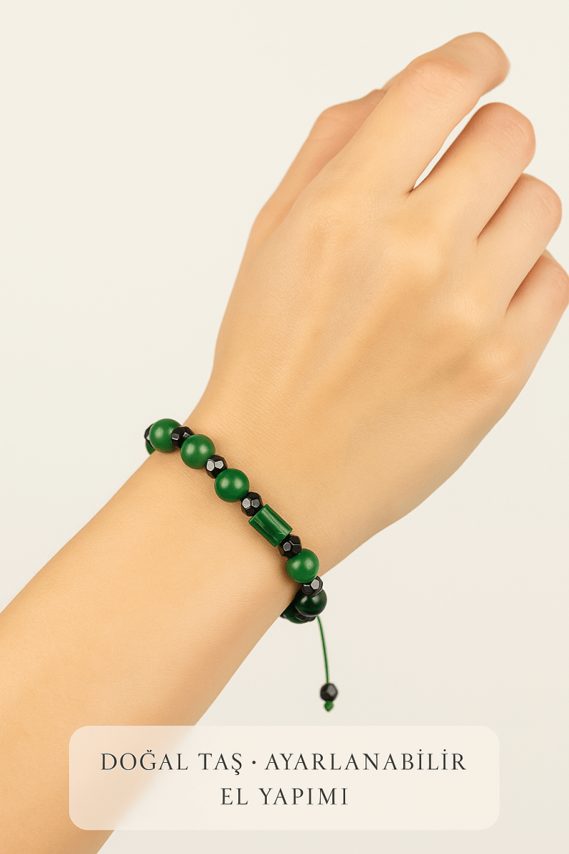 Evcikuş Hematit & Malahit Doğal Taş Bileklik – Örgü Tasarım Ayarlanabilir Premium Bileklik🎁 “Hediyelik” - evcikus