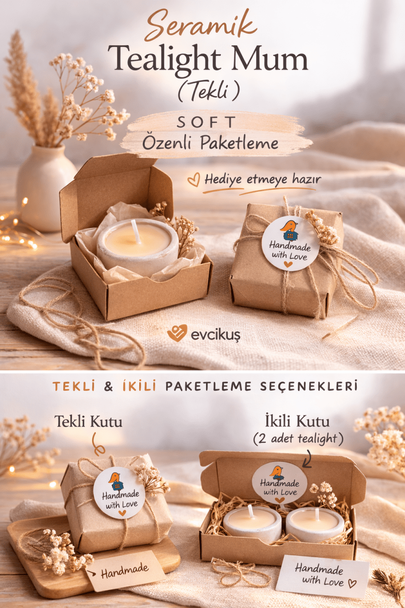 Evcikuş El Yapımı Seramik Tealight Mum – Kiraz Çiçeği Kokulu - evcikus