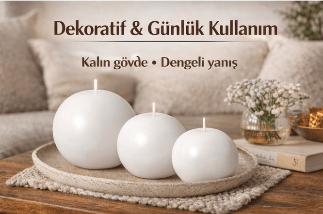 Evcikuş 3’lü Küre Mum Seti – Minimal Dekoratif Mum (700 gr) - evcikus