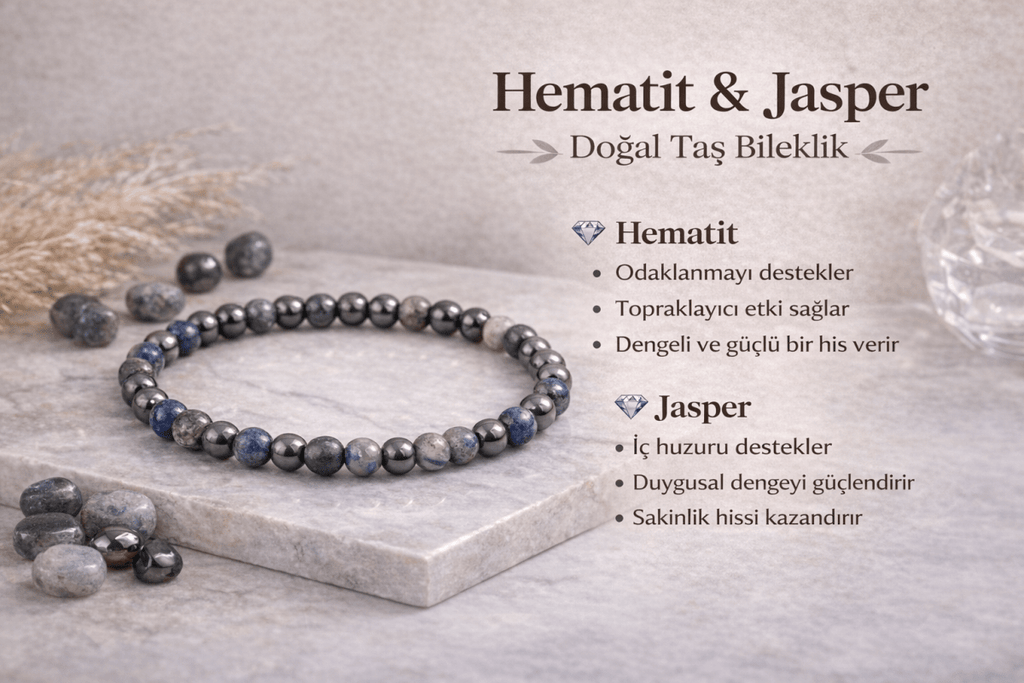 Hematit & Jasper Şıklık Doğal Taş Bileklik 🎁 Hediye için 2’li alım daha avantajlı - evcikus