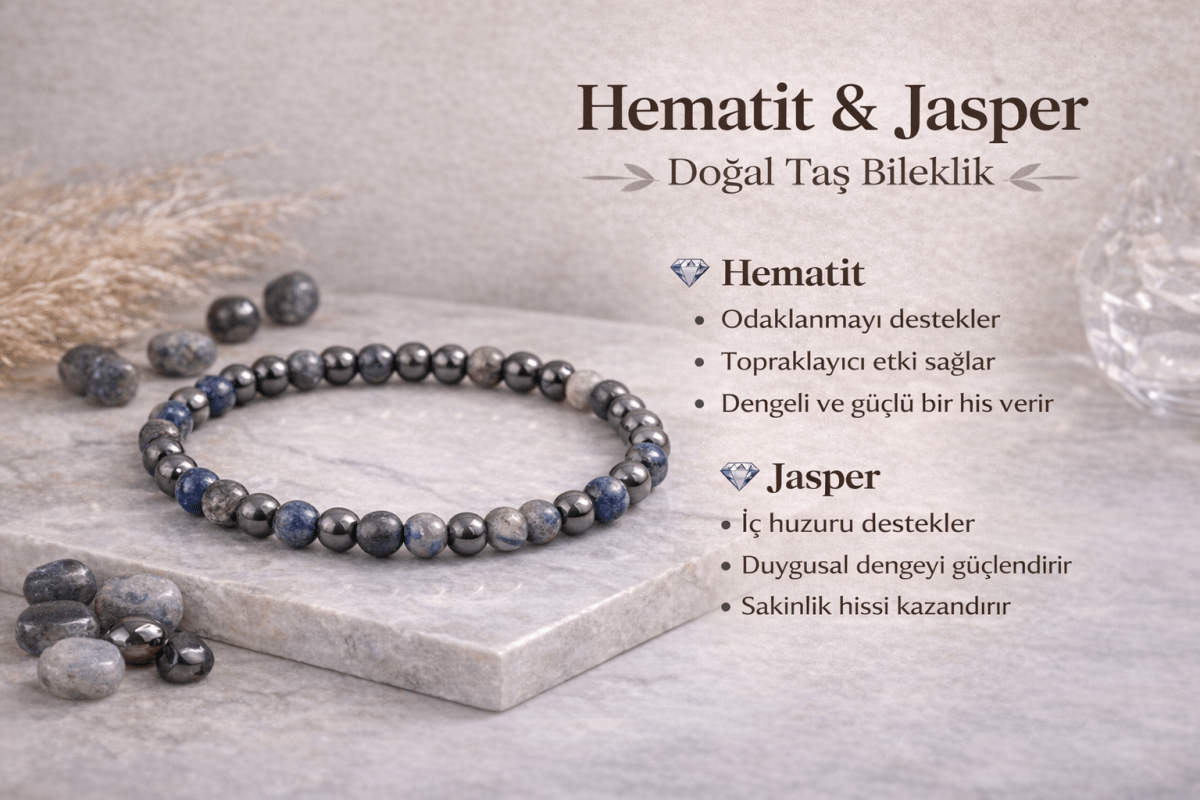Hematit & Jasper Şıklık Doğal Taş Bileklik 🎁 Hediye için 2’li alım daha avantajlı - evcikus